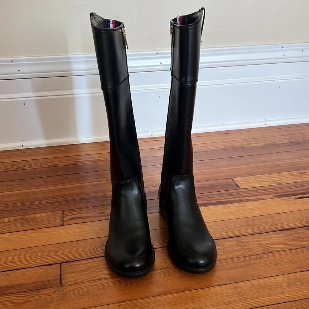Tommy Hilfiger Shano Classic Black Faux Leather Knee Length Riding Boots - 6.5 - Picture 6 of 10